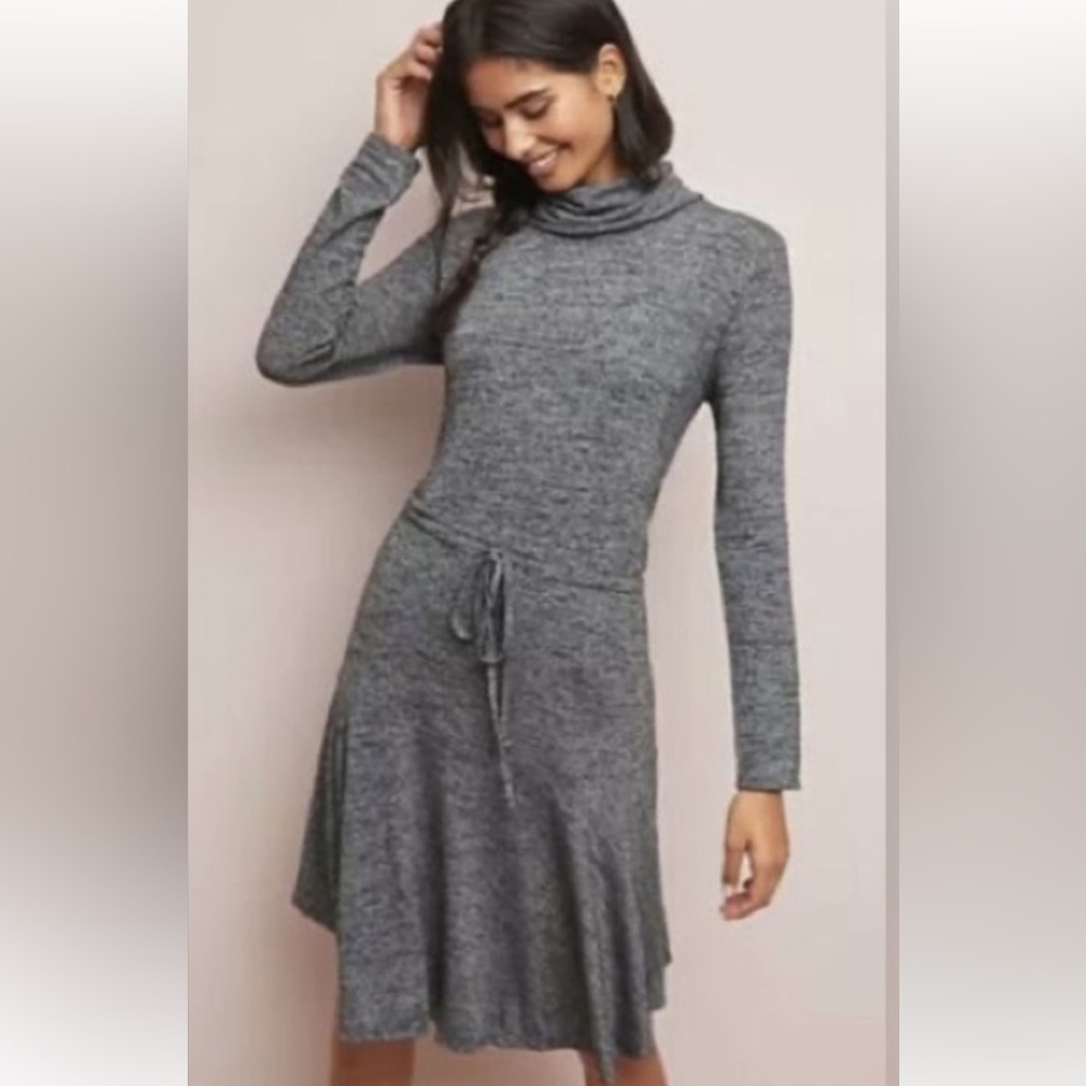 Anthropologie by Sunday in Brooklyn Turtleneck Long Sleeve Dress Black Gray XL